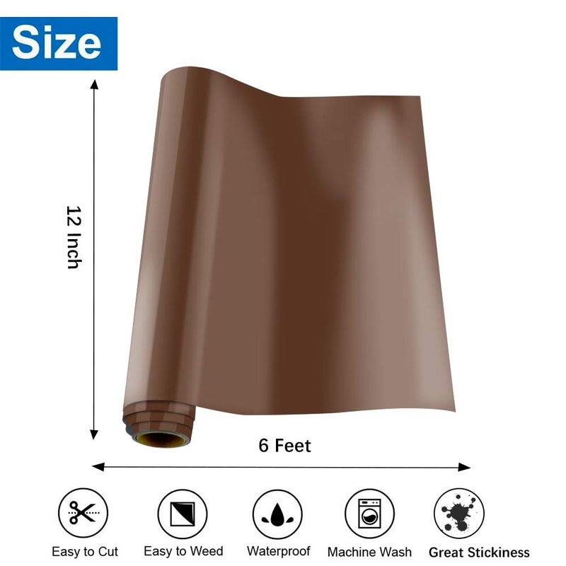 KISSWILL Brown HTV Heat Transfer Vinyl, 12" X 6 Feet PU Brown Vinyl Heat Transfer Rolls for T-Shirts, Compatible with Silhouette Cameo or Other Brand Cutting Machine - Image 2